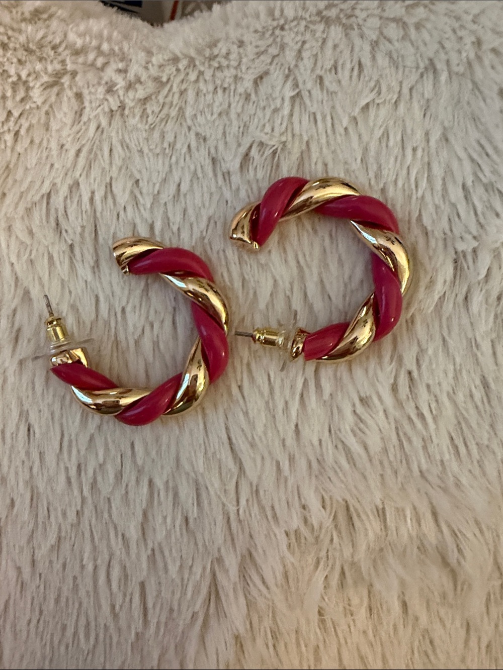 Gold and Raspberry Twist Hoop Earrings - Women's Jewelry
